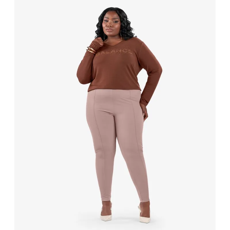 Blusa Manga Longa Plus Size Secret Glam Marrom Plus G2
