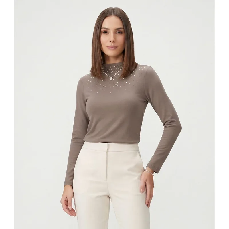 Blusa Feminina Manga Longa Com Rebite Endless Marrom G