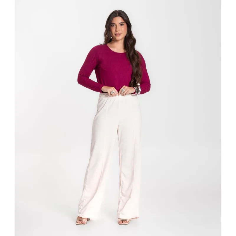 Calça Feminina Pantalona Infinita Cor Bege GG
