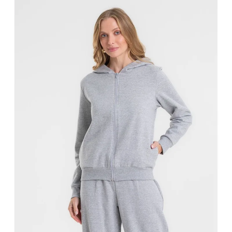 Jaqueta Feminina Básica Moletom Peluciado Rovitex Cinza GG