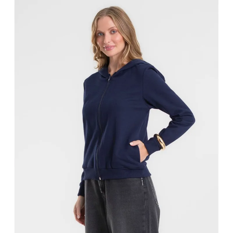 Jaqueta Feminina Básica Moletom Peluciado Rovitex Azul P