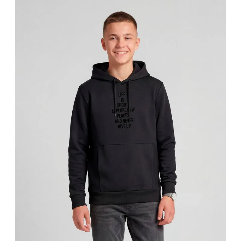 Blusão Juvenil Moletom Com Capuz E Bolsos Minty Preto 18