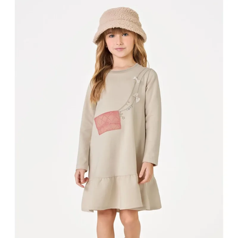 Vestido Manga Longa Trick Nick Bege 4