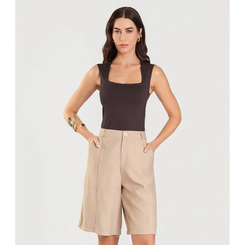 Blusa Feminina Com Decote Quadrado Dianna Marrom M