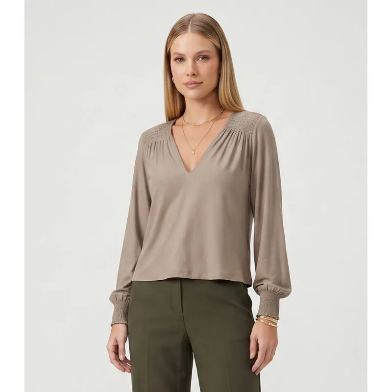 Blusa Feminina Manga Longa Com Lastex Endless Marrom P
