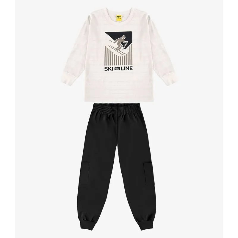 Conjunto Camiseta com Calça Meia Malha Rovi Kids Bege 6