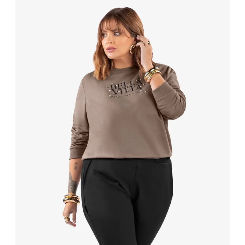 Blusão Feminino Plus Size Secret Glam Marrom Plus G4