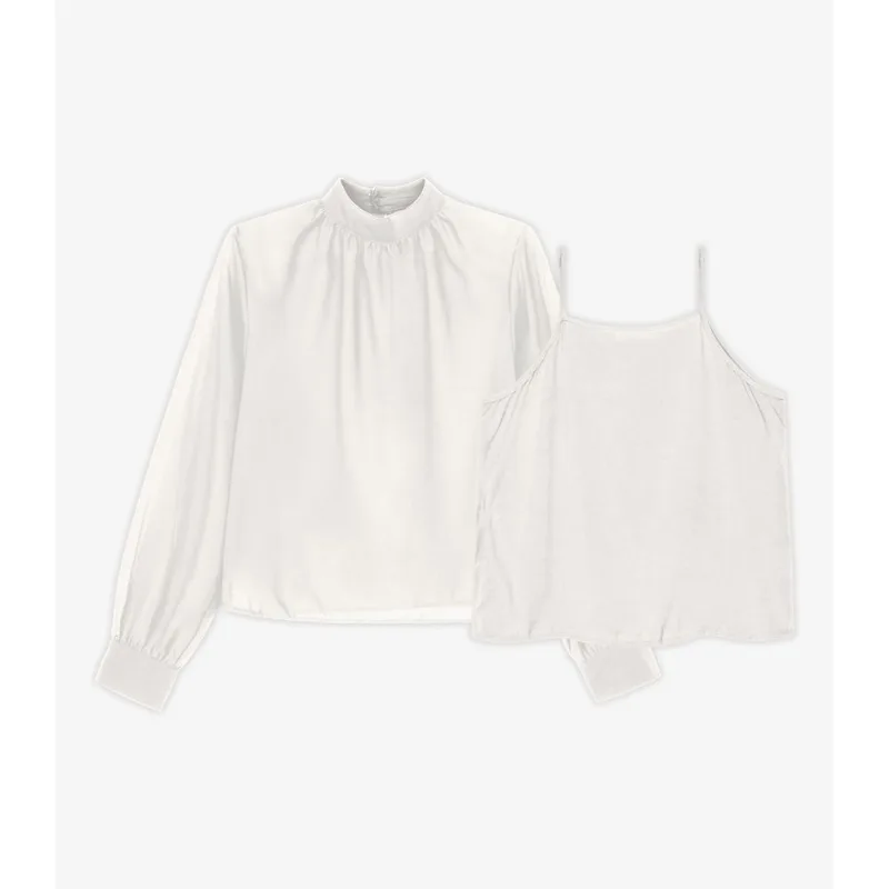 Camisa Manga Longa Chiffon Com Regata Endless Bege M