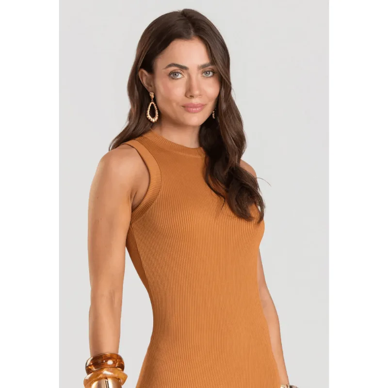 Vestido Midi Canelado Dianna Marrom G