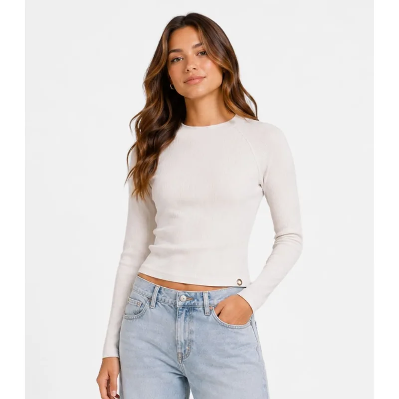 Blusa Juvenil Manga Longa Ribana Minty Bege 14