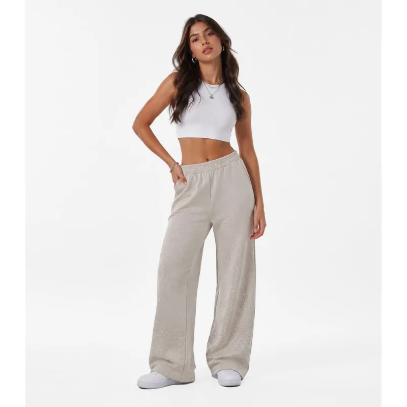 Calça Wide Leg Juvenil Em Moletom Minty Bege 18