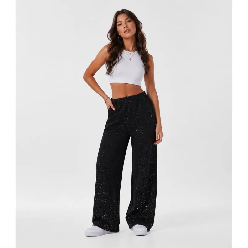 Calça Wide Leg Juvenil Em Moletom Minty Preto 12