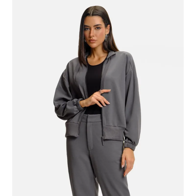 Jaqueta Feminina Gola Alta Com Cadarço Endless Cinza P