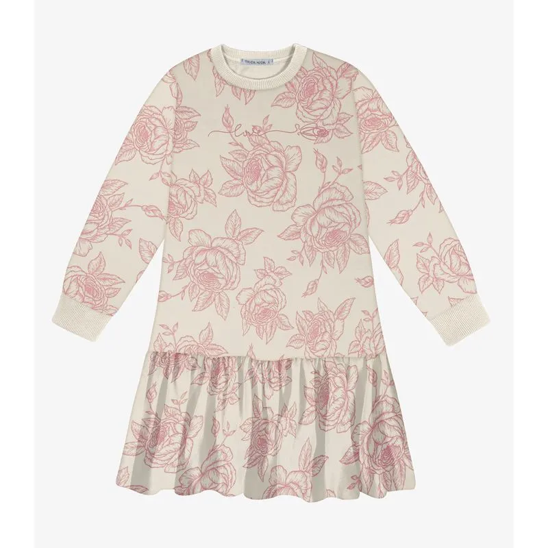 Vestido Manga Longa Menina Trick Nick Bege 4