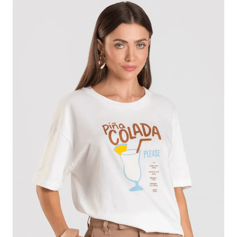 T- Shirt Feminina Oversized Dianna Bege M