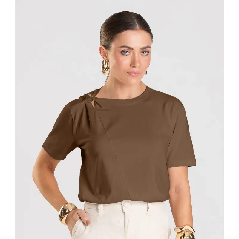 Blusa Feminina Com Detalhe em Nó Dianna Marrom GG