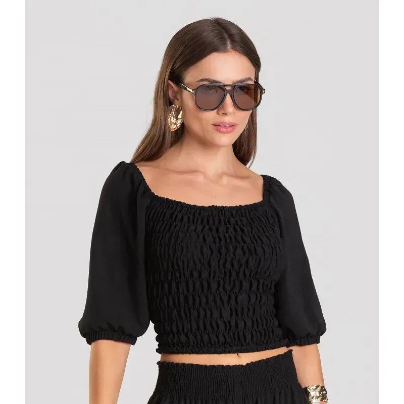 Blusa Feminina Com Lastex Dianna Preto P