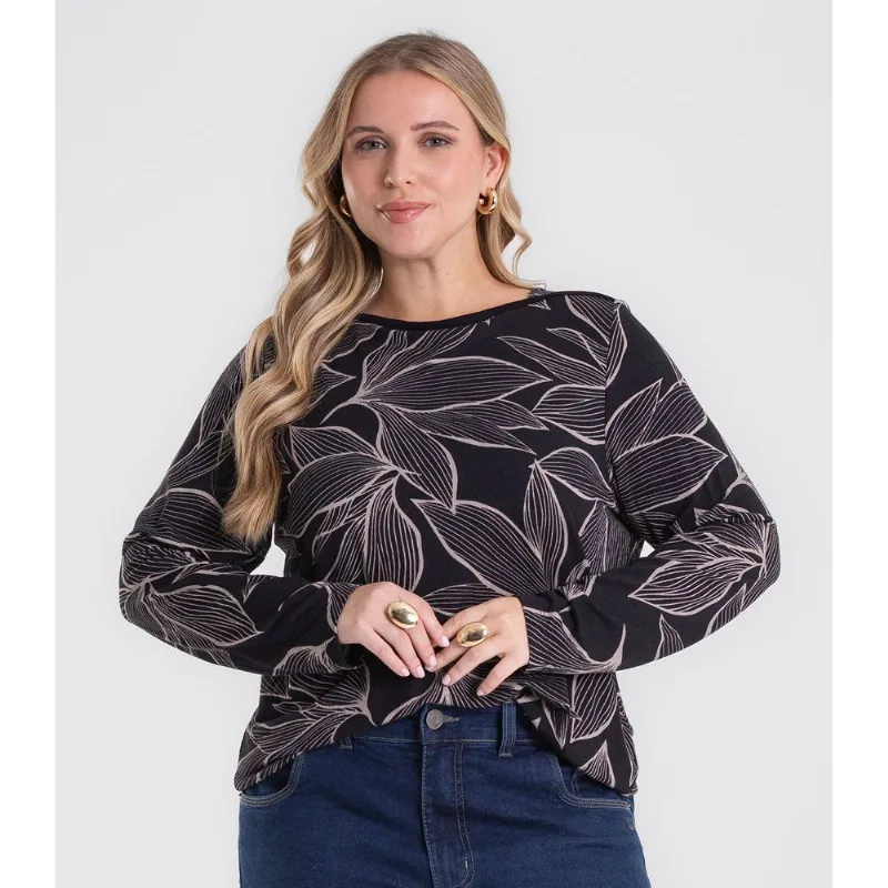 Blusa Manga Longa Estampada Plus Size Secret Glam Preto Plus G2