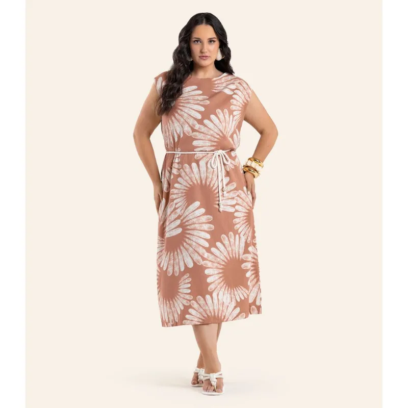 Vestido Feminino Midi Estampado Secret Glam Marrom Plus G4