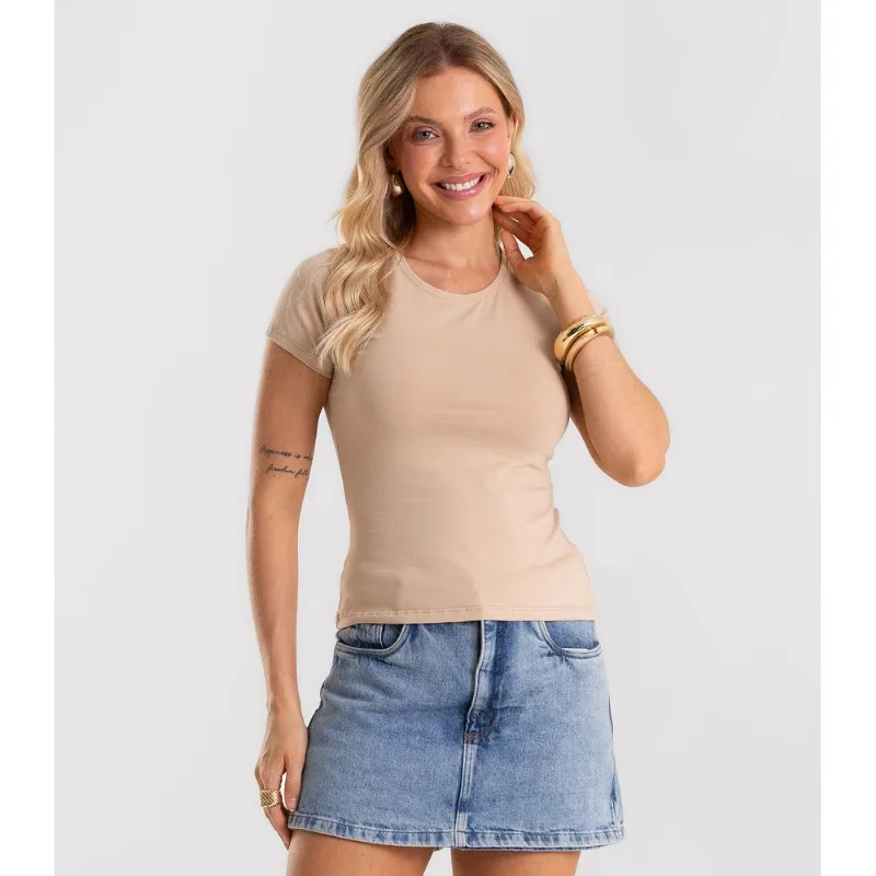 Blusa Feminina Cotton Leve Básica Rovitex Bege P