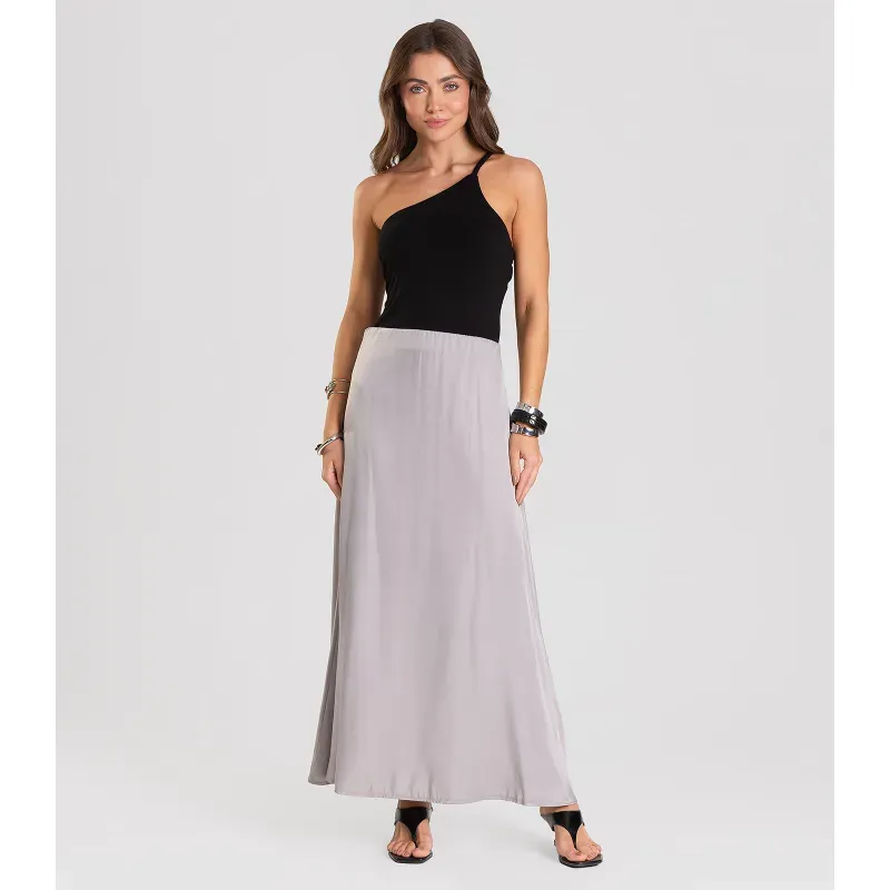Saia Midi Acetinada Dianna Cinza G