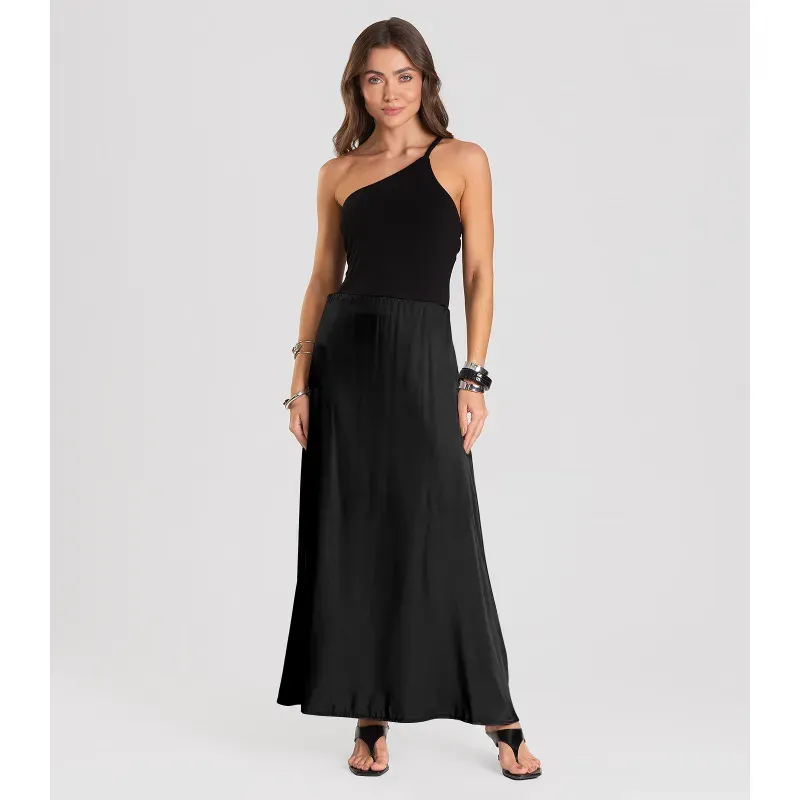 Saia Midi Acetinada Dianna Preto G