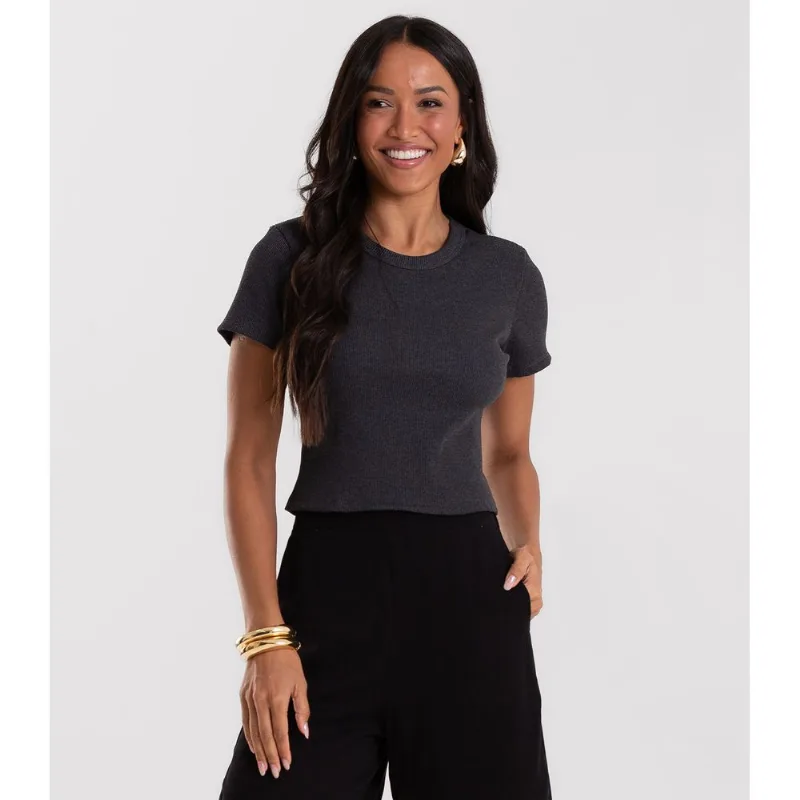 Blusa Cropped Ribana Básica Rovitex Cinza GG