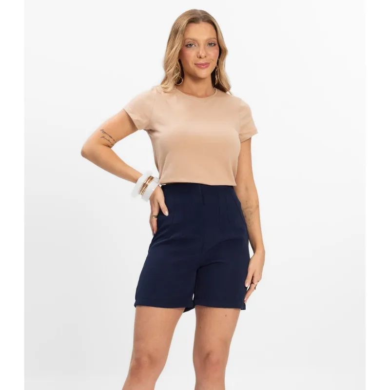 Shorts Feminino Alfaiataria Cós Reto Renaluci Azul P