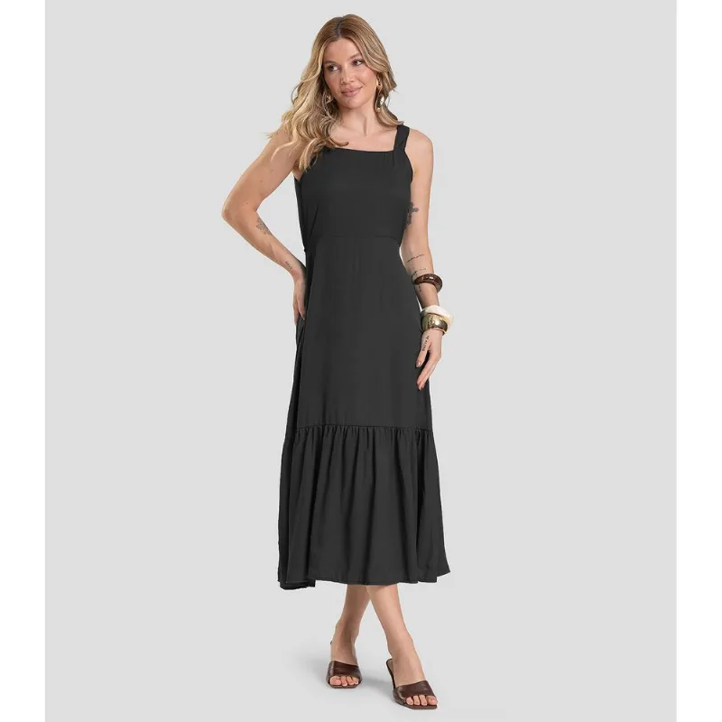Vestido Midi em Viscose Rajada Dianna Preto P