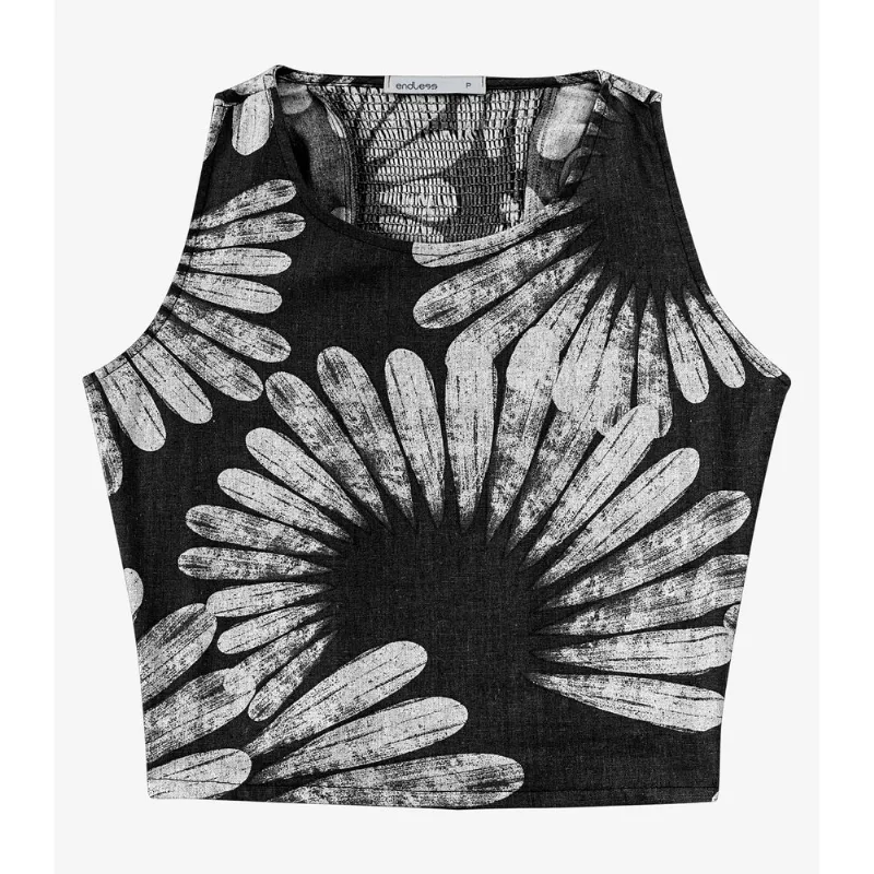 Regata Feminina De Linho Com Lastex Costas Endless Preto M