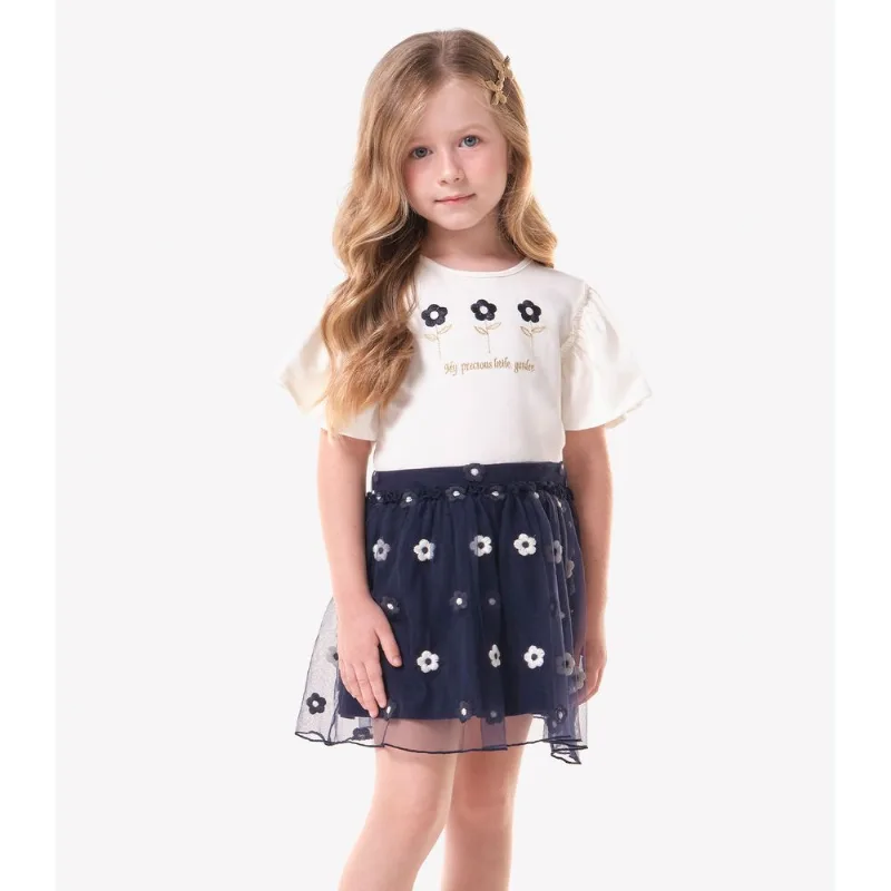 Conjunto Infantil Blusa Com Saia Trick Nick Bege 6