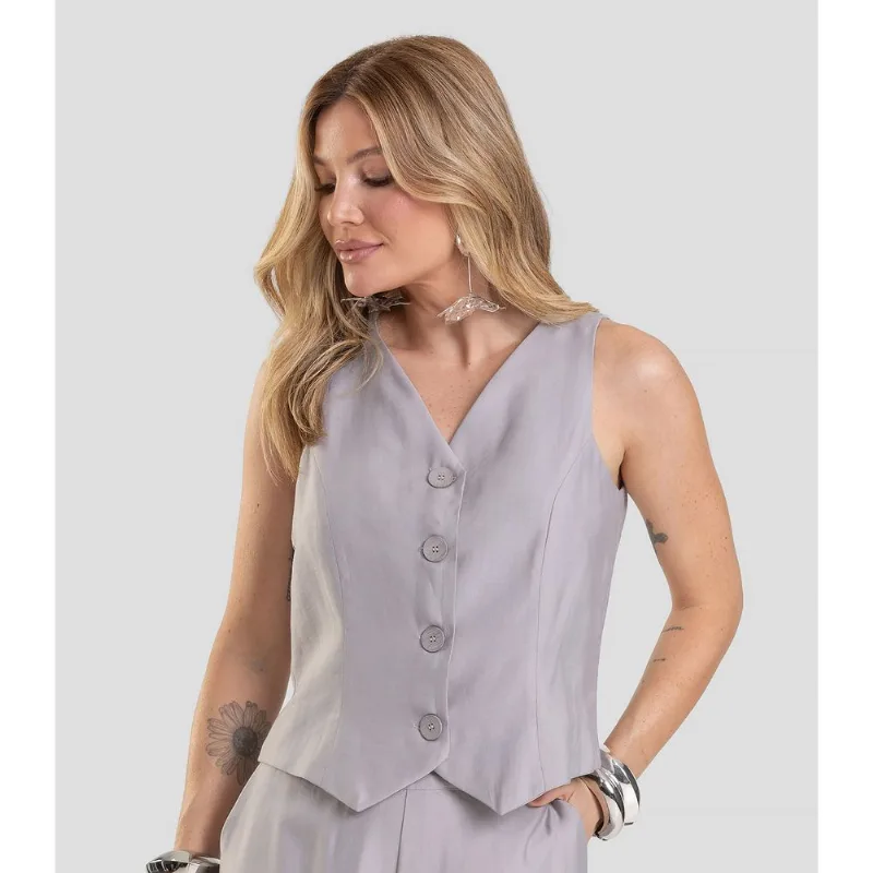 Colete Feminino em Tecido Alfaiataria Dianna Cinza GG