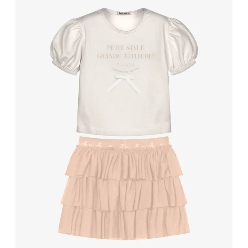Conjunto Infantil Blusa Com Saia Trick Nick Bege 8