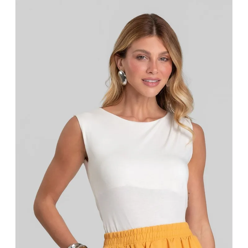 Regata Feminina em Visco Tricot Dianna Bege PP