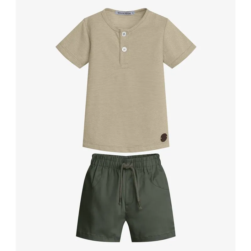 Conjunto Infantil Camiseta Com Bermuda Trick Nick Bege M