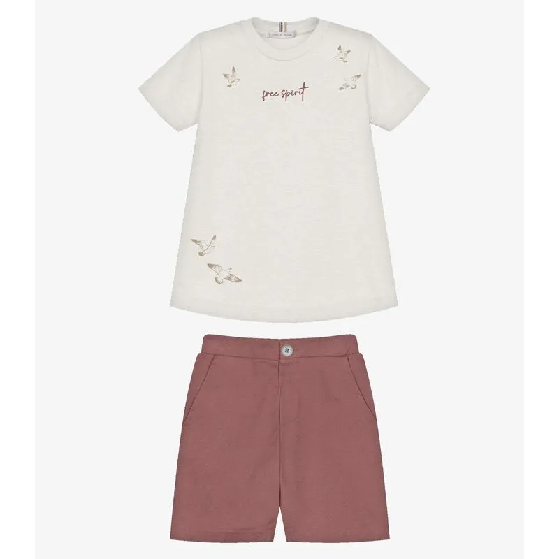 Conjunto Infantil Camiseta Com Bermuda Trick Nick Bege 1
