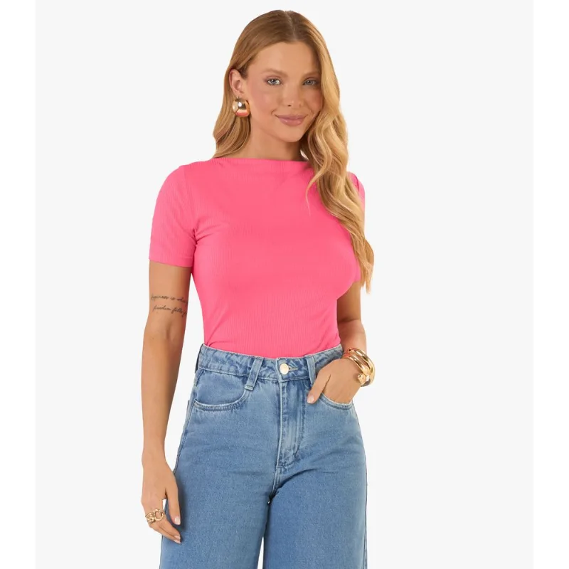 Blusa Feminina Decote Canoa Básica Ribana Rovitex Rosa M
