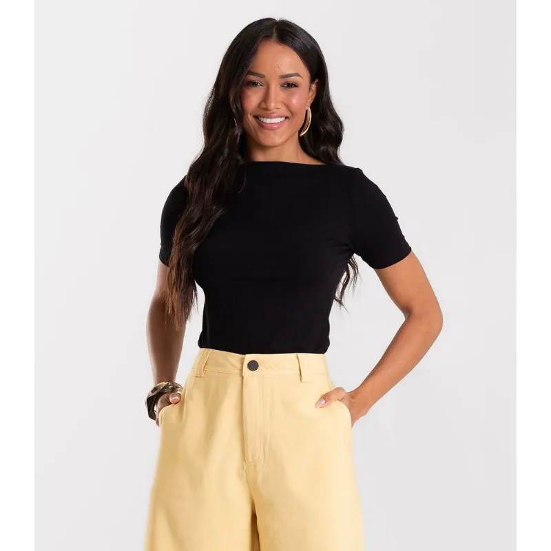Blusa Feminina Decote Canoa Básica Ribana Rovitex Preto P