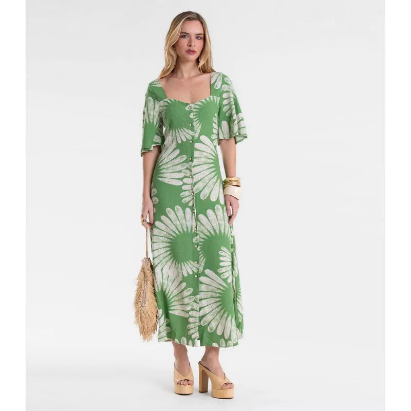 Vestido Feminino Super Midi Estampado Endless Verde G