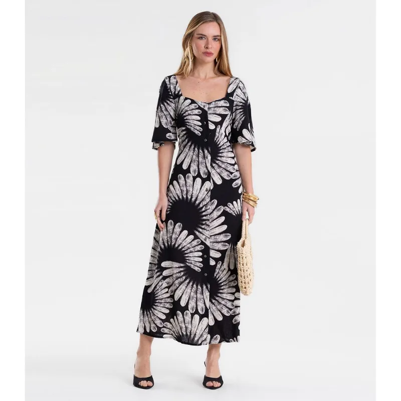 Vestido Feminino Super Midi Estampado Endless Preto G