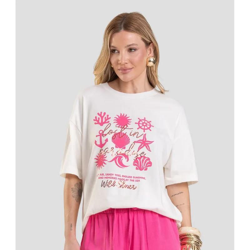 T-Shirt Oversized Feminina Dianna Bege PP