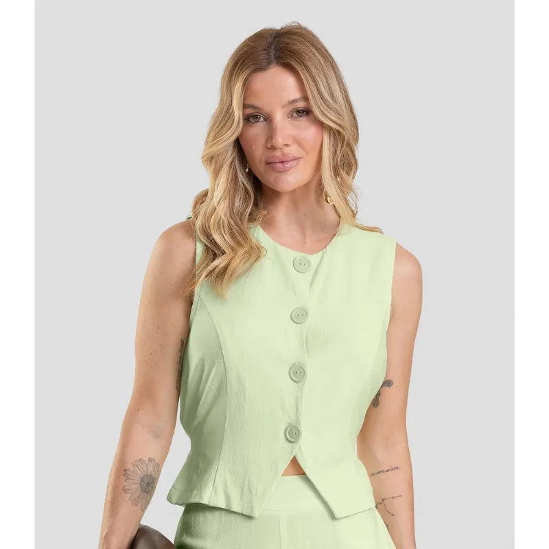 Colete Feminino em Tecido Linho Dianna Verde PP