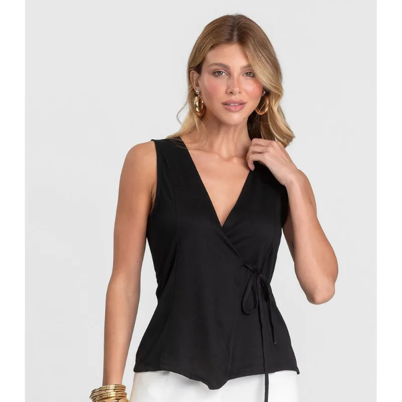Colete Feminino em Malha Visco Maquinetada Dianna Preto GG