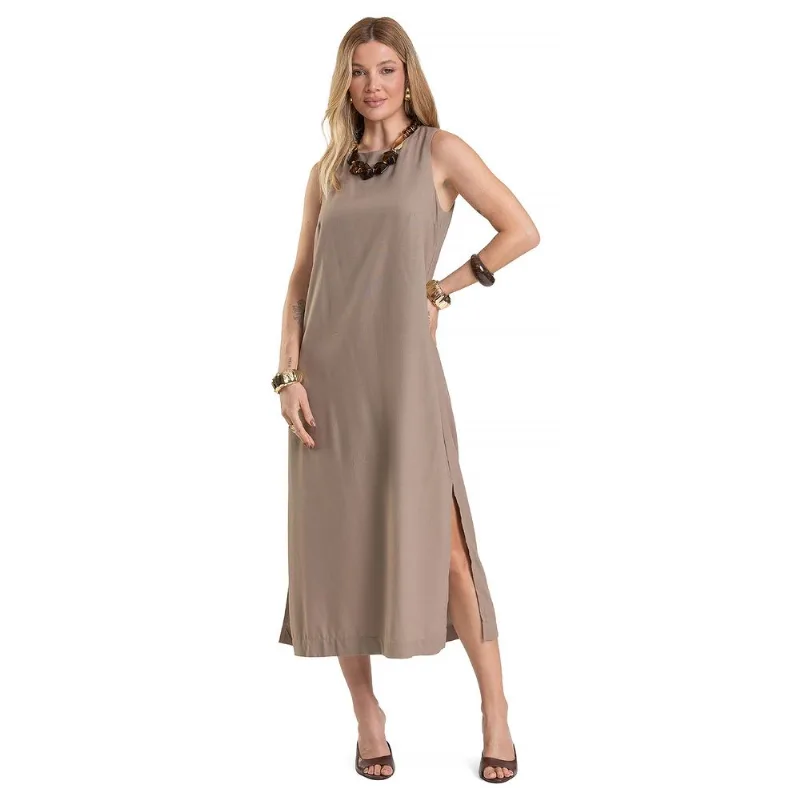 Vestido Midi Feminino em Tecido Linho Dianna Marrom M