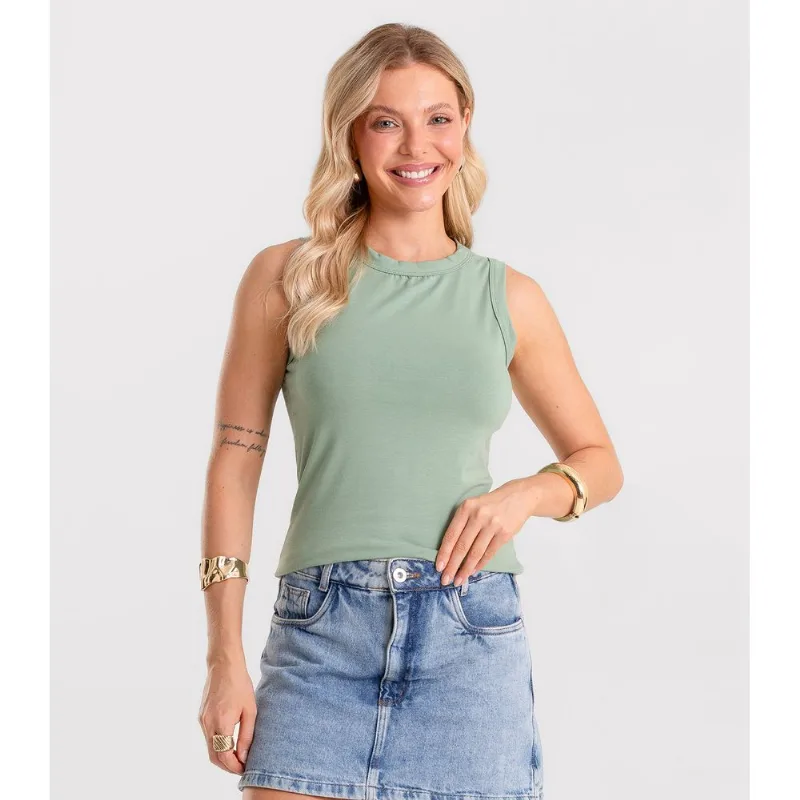 Regata Básica Feminina em Cotton Leve Rovitex Verde P