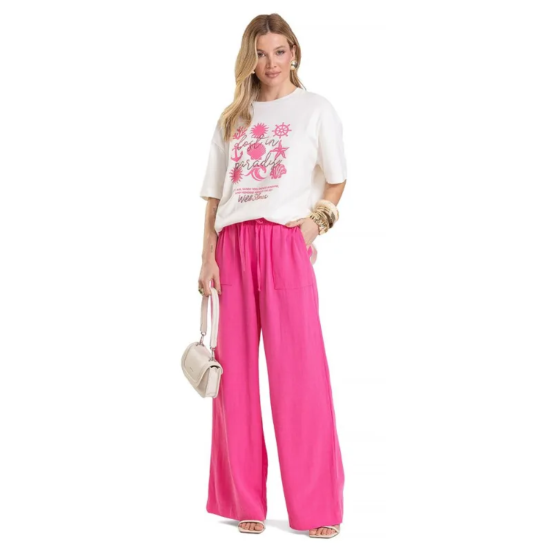 Calça Pantalona Feminina em Linho Dianna Rosa G