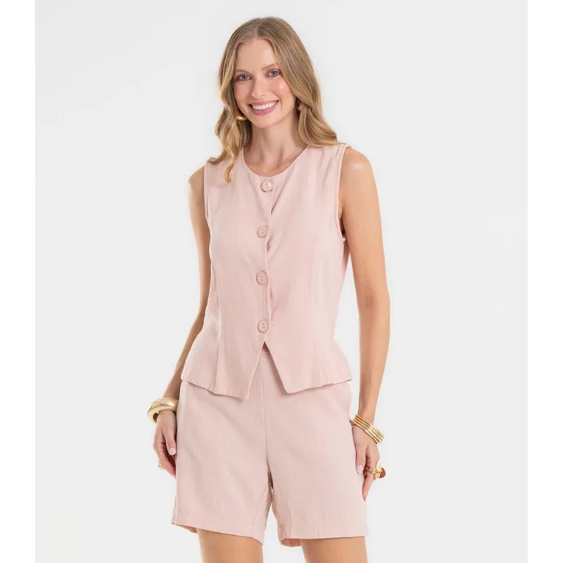 Shorts Feminino em Linho Dianna Rosa GG