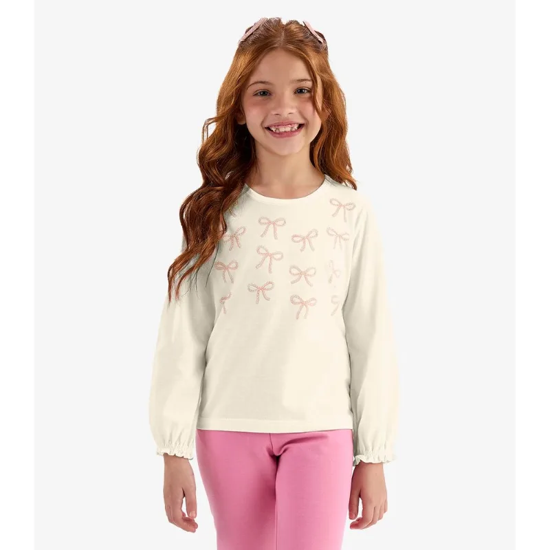 Blusa Manga Longa Meia Malha Com Estampa Rovi Kids Bege 2
