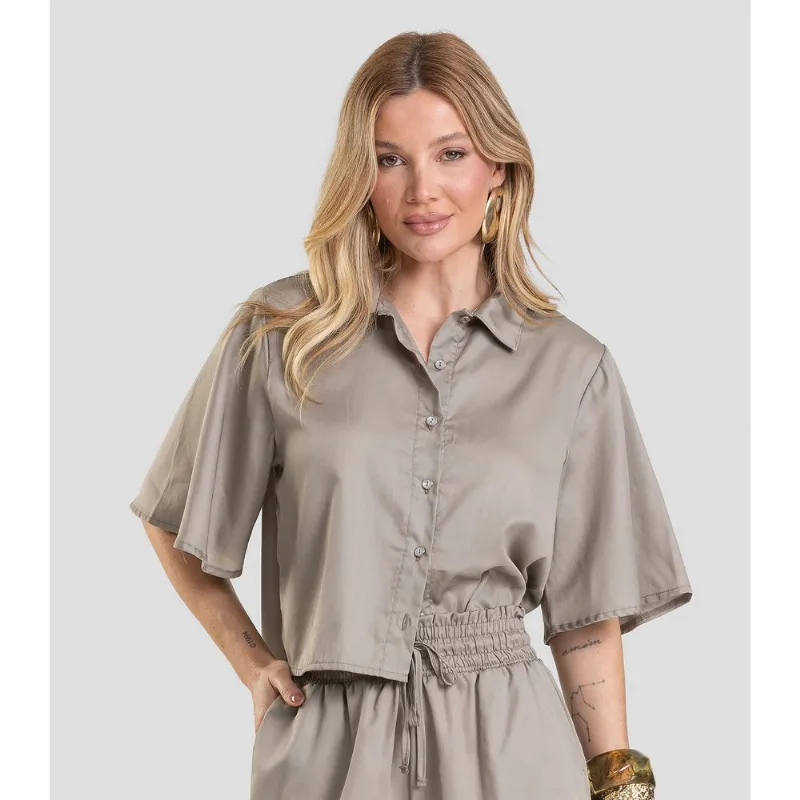 Camisa Feminina em Tecido Plano Dianna Cinza GG