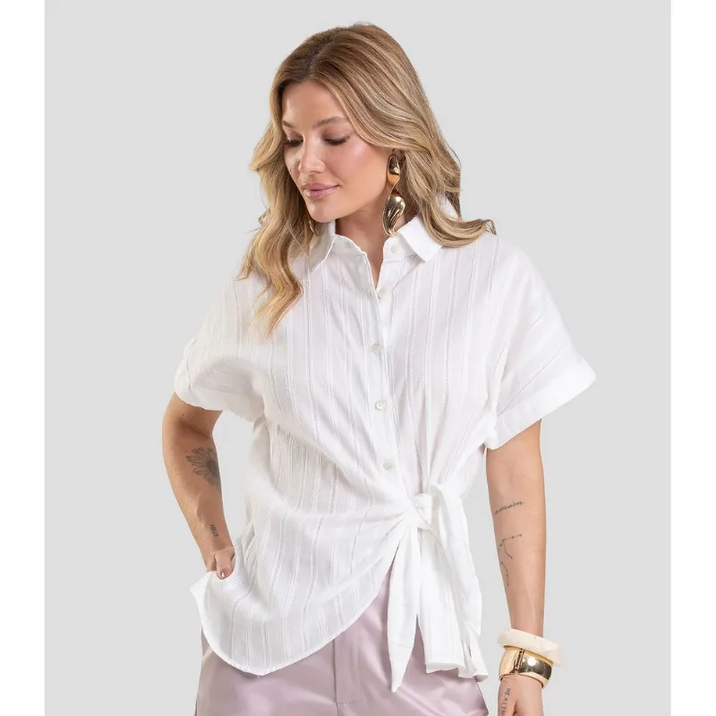 Camisa Feminina em Tricoline Dianna Bege GG